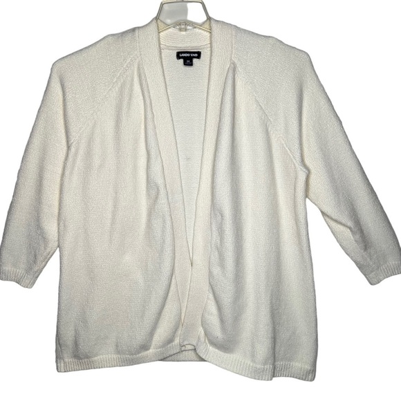 Lands End Ivory Chenille Open Front Cardigan Sweater Size 2X 20 22 Heavy Weight - Picture 1 of 11